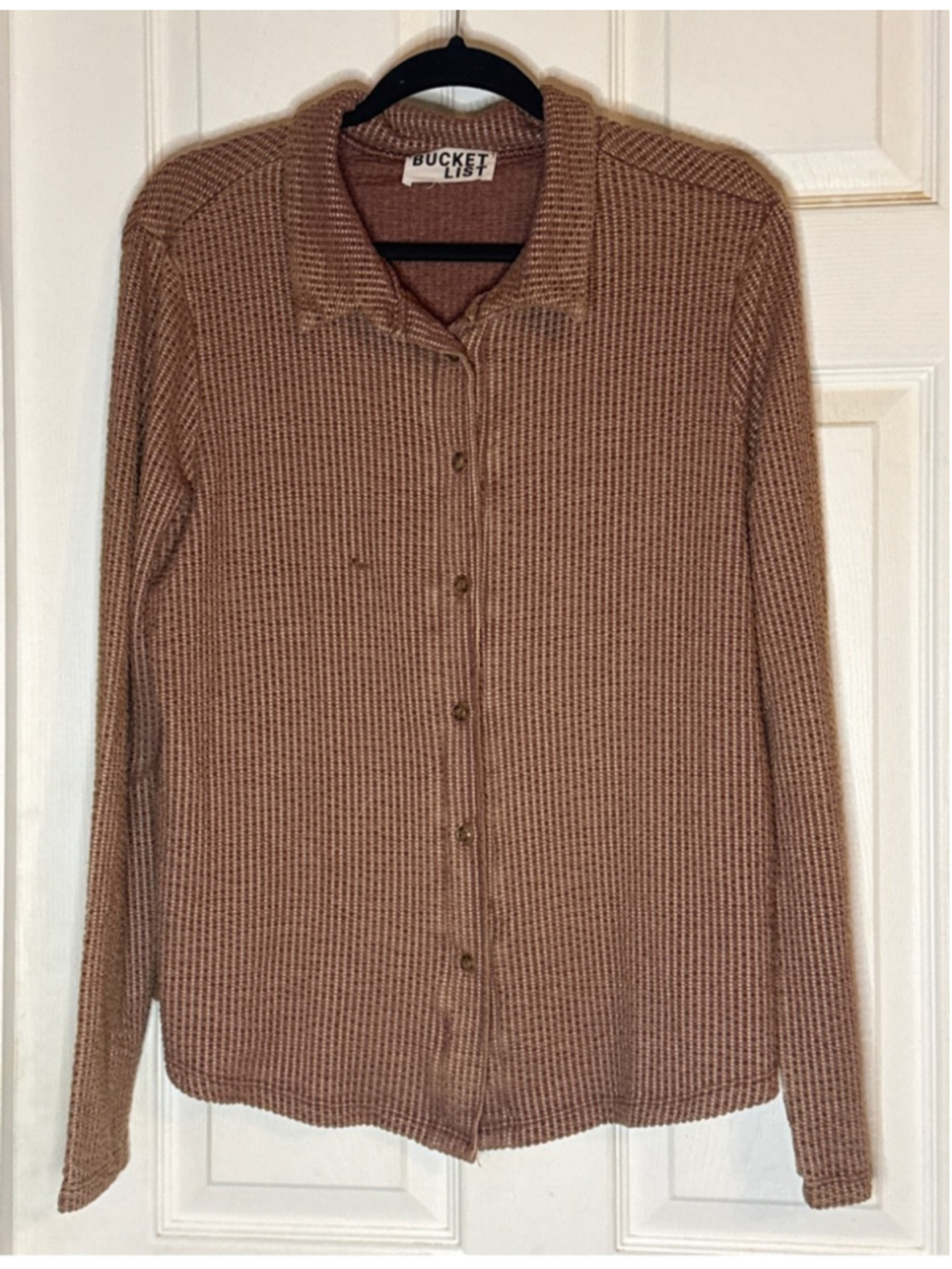 Bucket List Brown & White Striped Button Down Shirt L